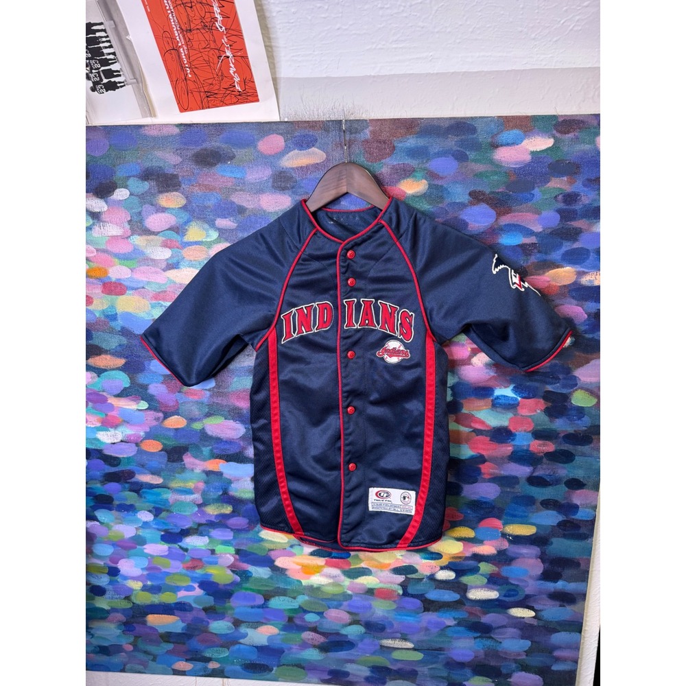 Vintage Cleveland Indians Youth Baseball Jersey Navy Blue True Fan MLB Kids